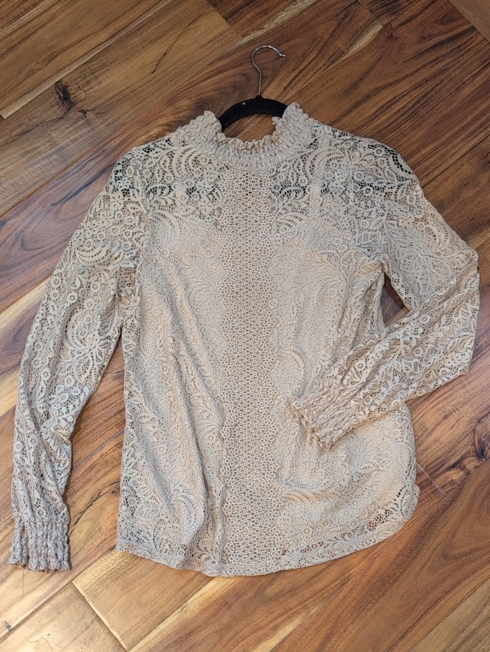 Cable and Gauge Lace Mock Neck Long-Sleeve Top - Cream